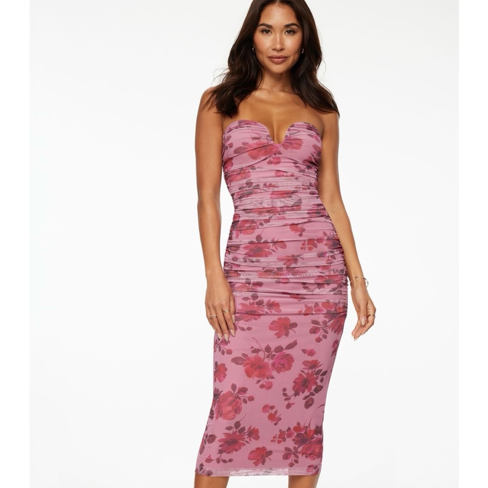 Floral Pink Strapless Dress